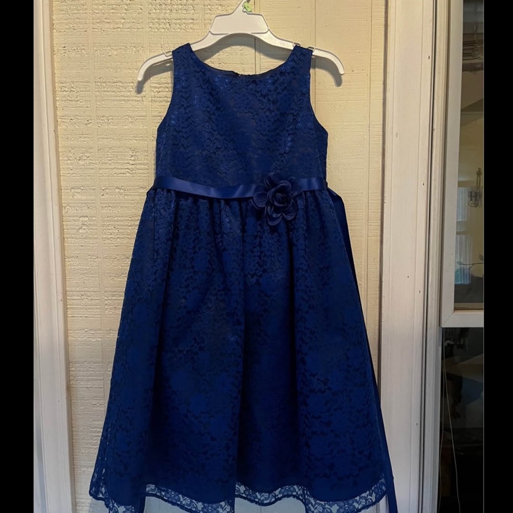 Classic Navy Lace Flower-Appliqué Girls Formal Dress